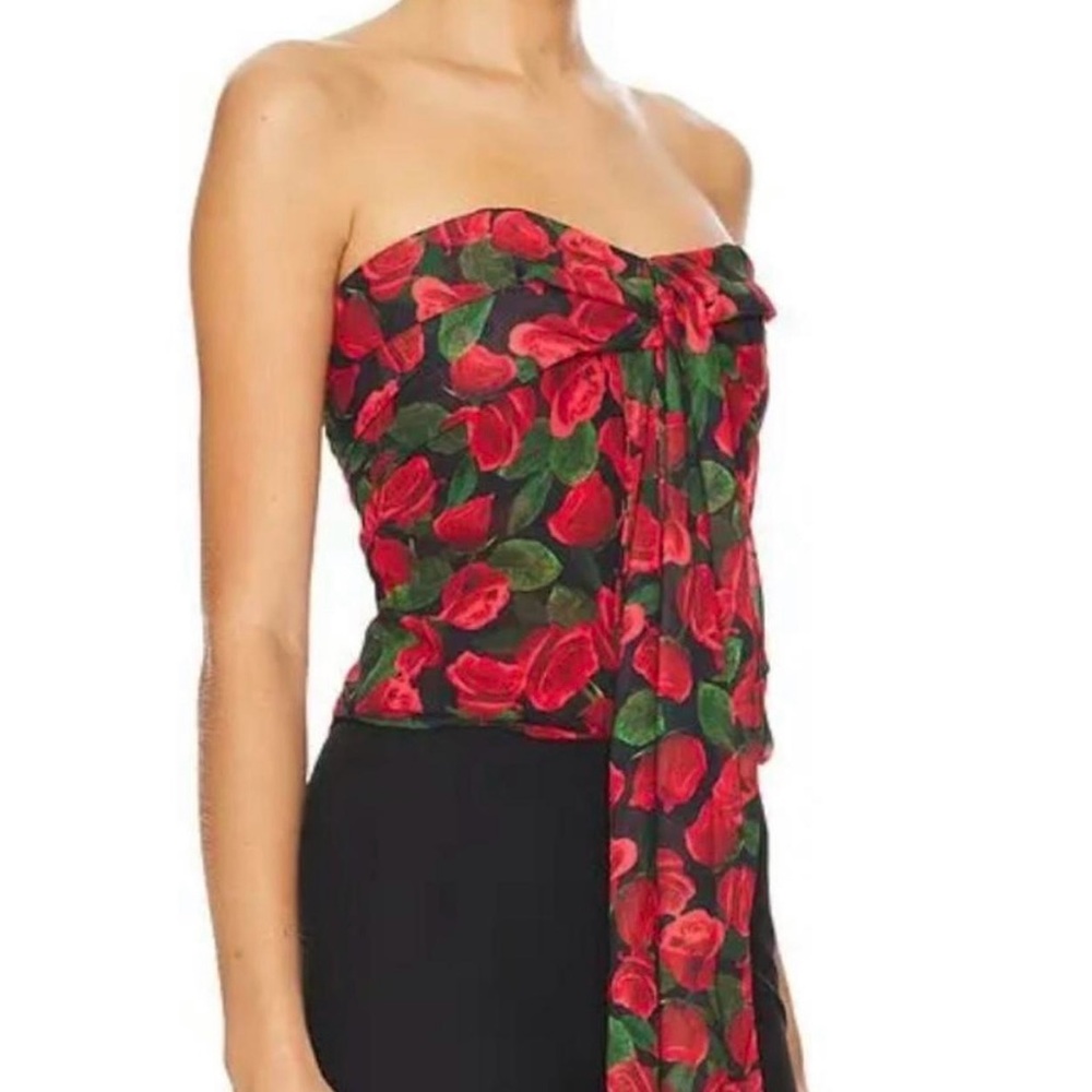 For Love And Lemons Abby Red Floral Strapless Top - Picture 2 of 6